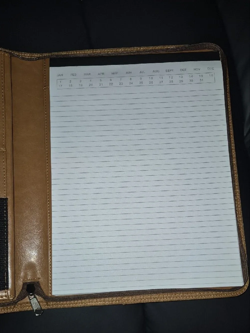 Simulated LEATHER Zip Portfolio Organizer - Tan